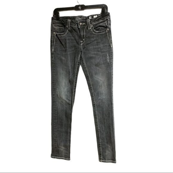 Miss Me Women's Low Rise Distressed Skinny Black Denim Stretch Jeans Size 29 - Picture 1 of 7